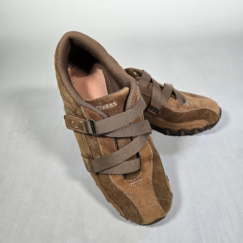 Skechers Bikers Women's Suede Bungee Sneakers Size 7 US / 36 EU Brown Quilted